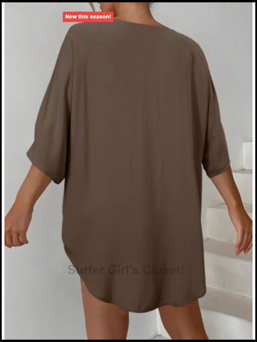 Sheer Batwing Sleeves Beach Cover Up V Neck O Ring Tunic Dress